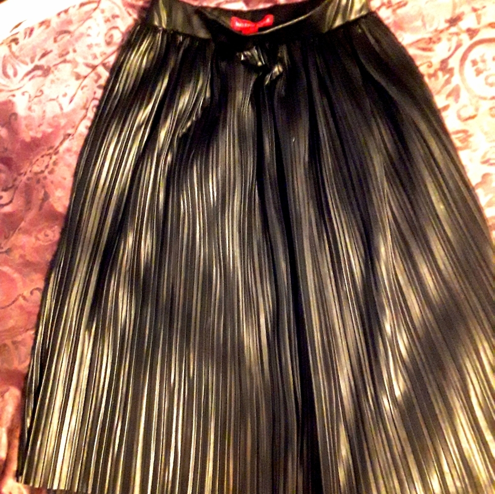 Black Faux Leather Pleated Skirt